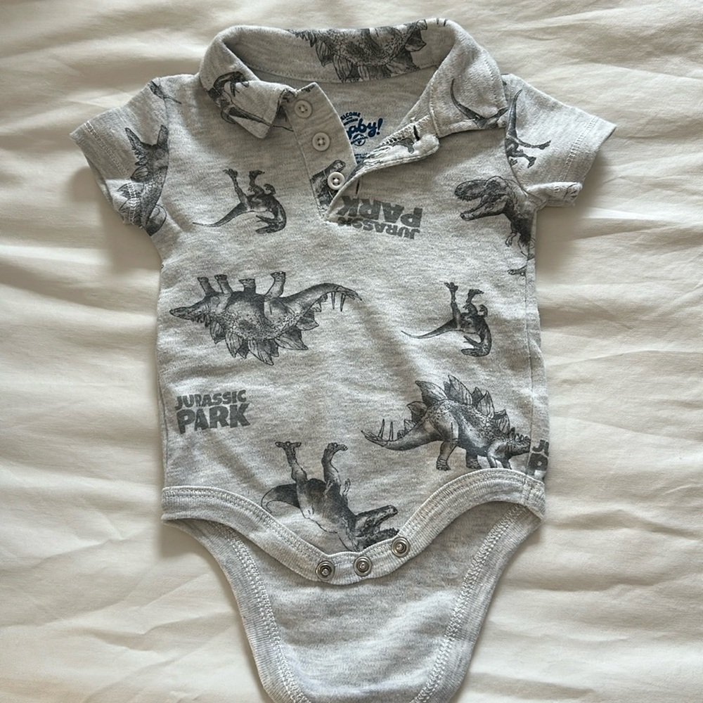 Jurassic Park collared shirt onesie